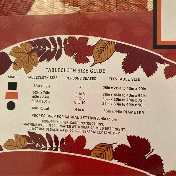 Sultan’s Linens Fall Leaves Oblong Fabric Tablecloth 60”x 84” - Picture 3 of 3